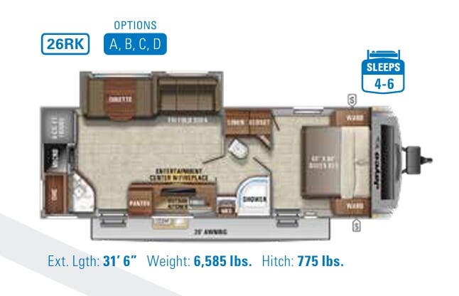 View 2021 Jayco White Hawk 26RK complete specs and manufacturer brochures