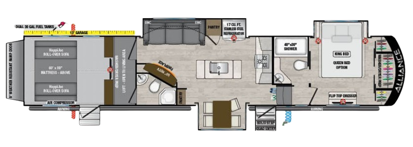 View 2022 Alliance RV Valor 43V13 complete specs and manufacturer brochures