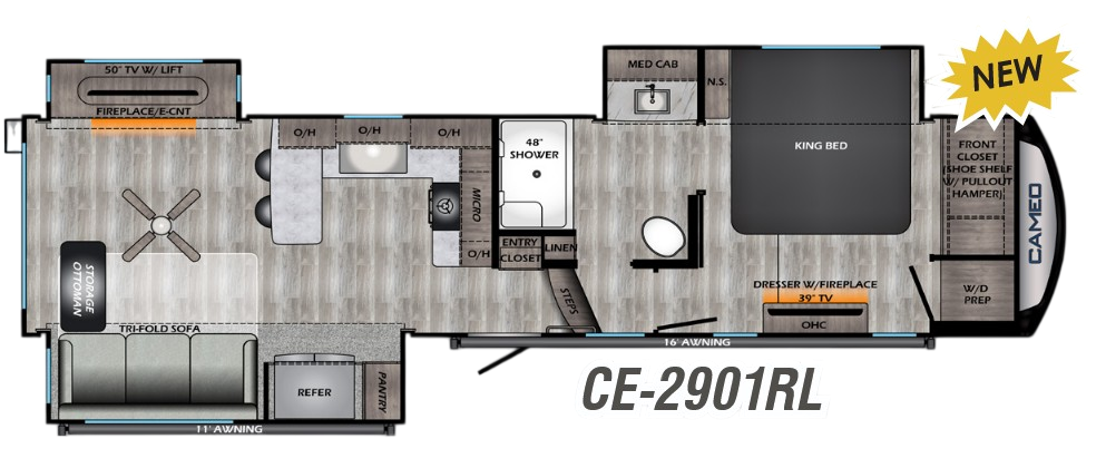 View 2022 CrossRoads Cameo CE-2901RL complete specs and manufacturer brochures