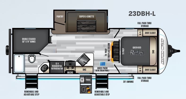 View 2022 Forest River Cherokee Alpha Wolf 23DBH-L complete specs and manufacturer brochures