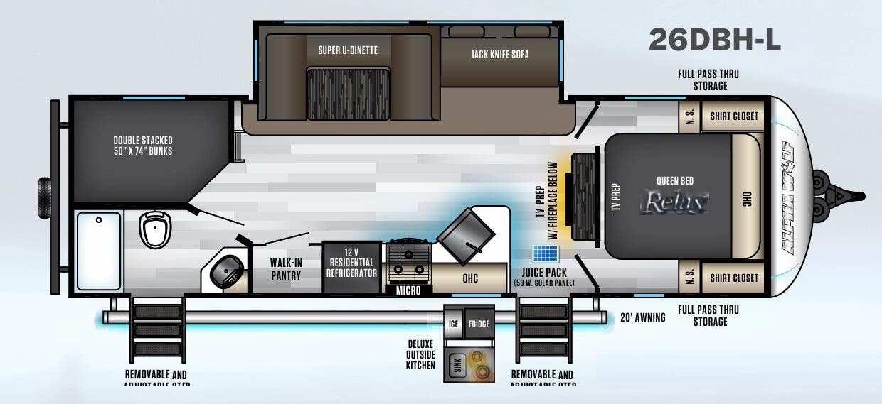 View 2022 Forest River Cherokee Alpha Wolf 26DBH-L complete specs and manufacturer brochures