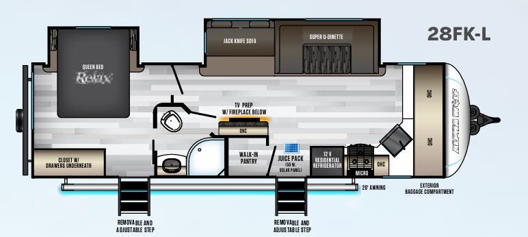 View 2022 Forest River Cherokee Alpha Wolf 28FK-L complete specs and manufacturer brochures