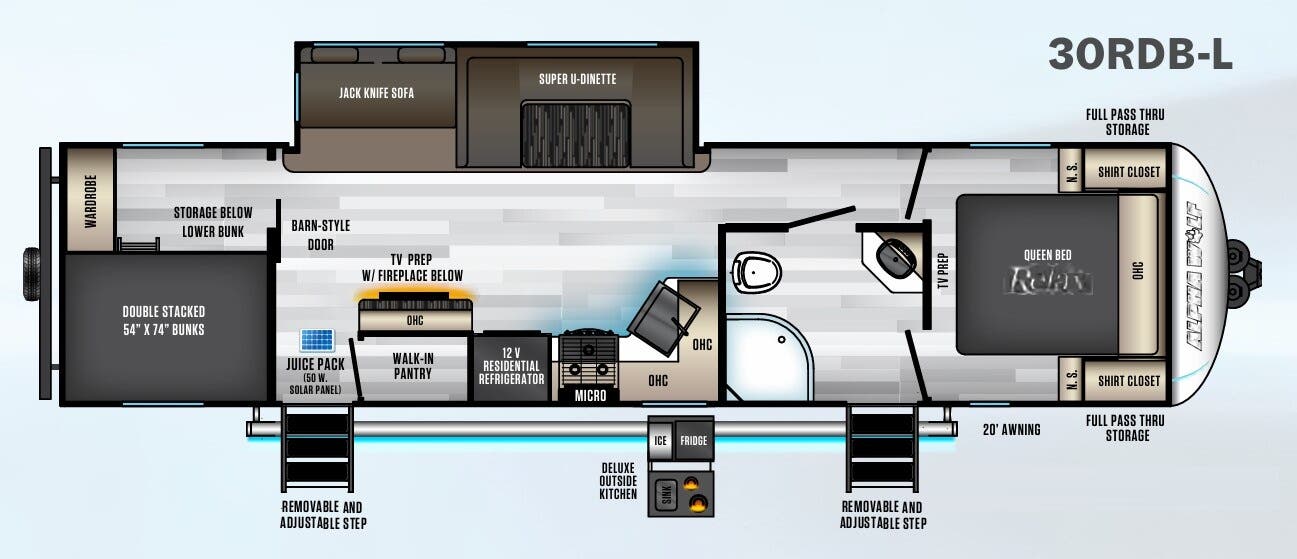 View 2022 Forest River Cherokee Alpha Wolf 30DRB-L complete specs and manufacturer brochures