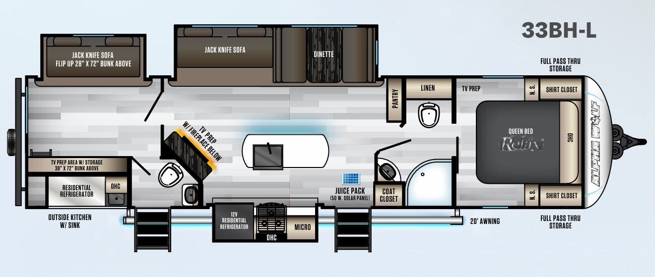 View 2022 Forest River Cherokee Alpha Wolf 33BH-L complete specs and manufacturer brochures