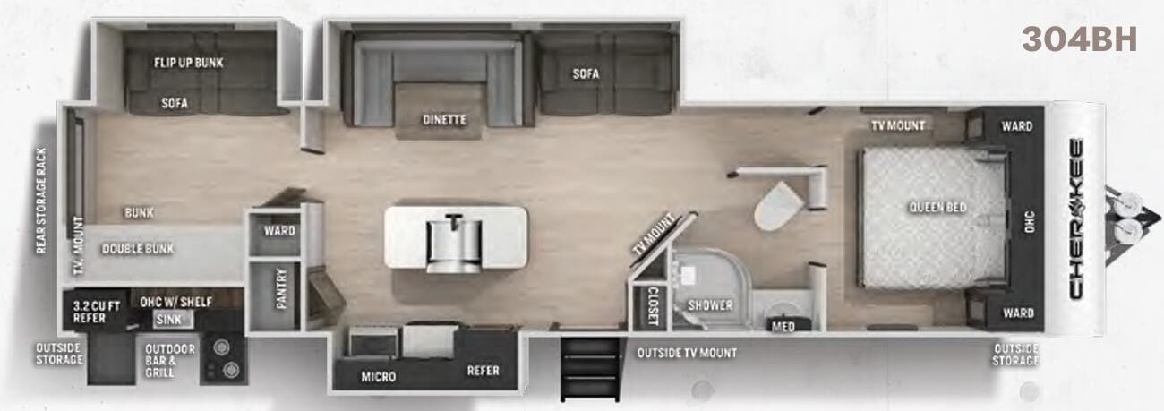 View 2022 Forest River Cherokee 304BH complete specs and manufacturer brochures