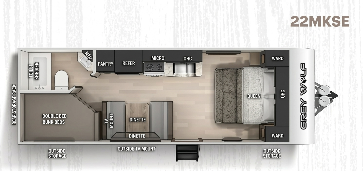 View 2022 Forest River Cherokee Grey Wolf 22MKSE complete specs and manufacturer brochures