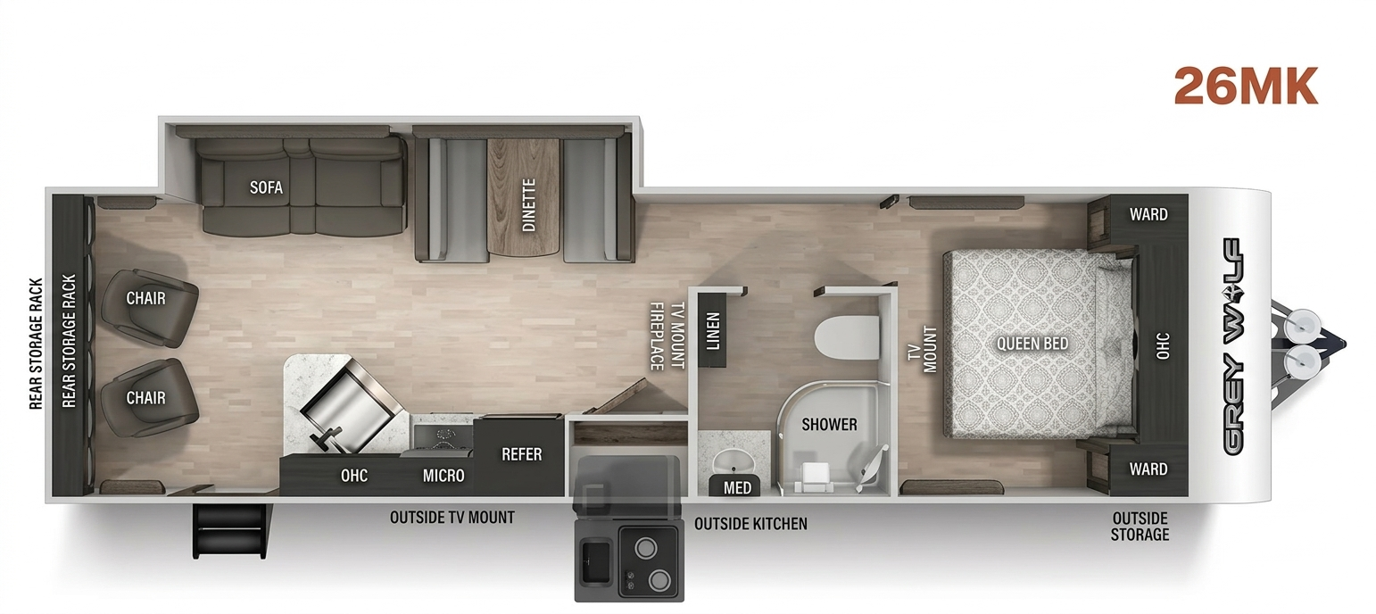 View 2022 Forest River Cherokee Grey Wolf 26MK complete specs and manufacturer brochures