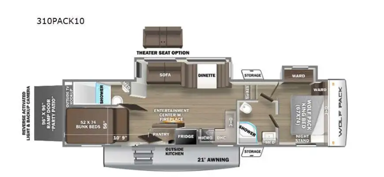 View 2022 Forest River Cherokee Wolf Pack 310PACK10 complete specs and manufacturer brochures