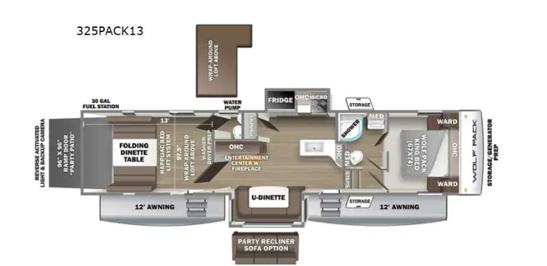 View 2022 Forest River Cherokee Wolf Pack 325PACK13 complete specs and manufacturer brochures