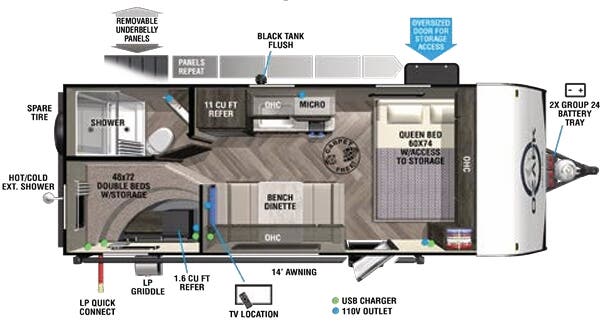 View 2022 Forest River Ozark 1650BHK complete specs and manufacturer brochures