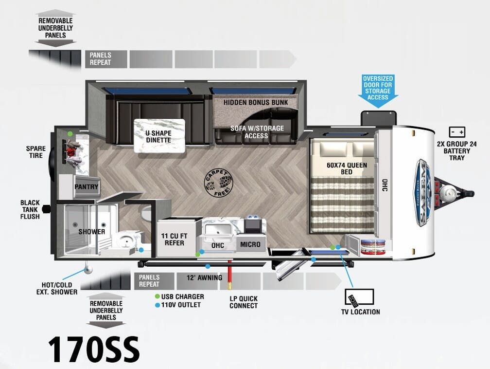 View 2022 Forest River Salem FSX 170SS complete specs and manufacturer brochures