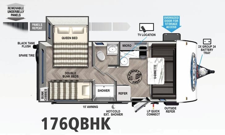 View 2022 Forest River Salem FSX 176QBHK complete specs and manufacturer brochures