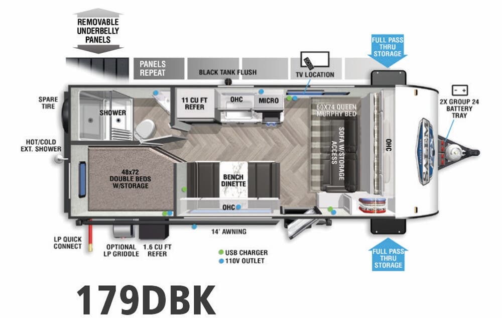 View 2022 Forest River Salem FSX 179DBK complete specs and manufacturer brochures