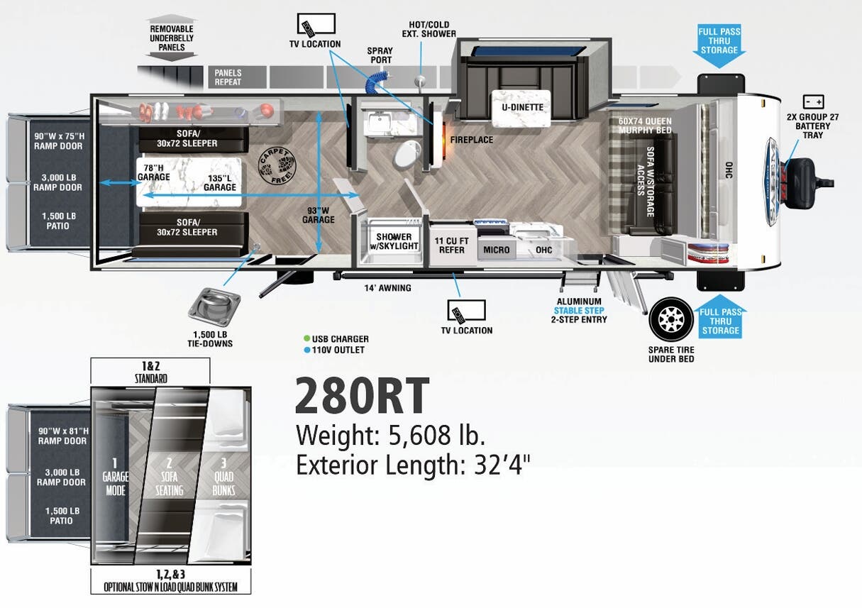 View 2022 Forest River Salem FSX 280RT complete specs and manufacturer brochures