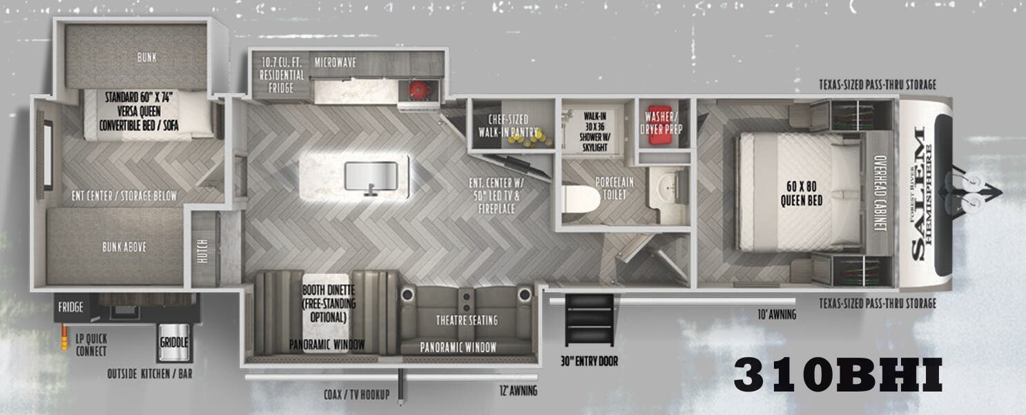 View 2022 Forest River Salem Hemisphere 310BHI complete specs and manufacturer brochures