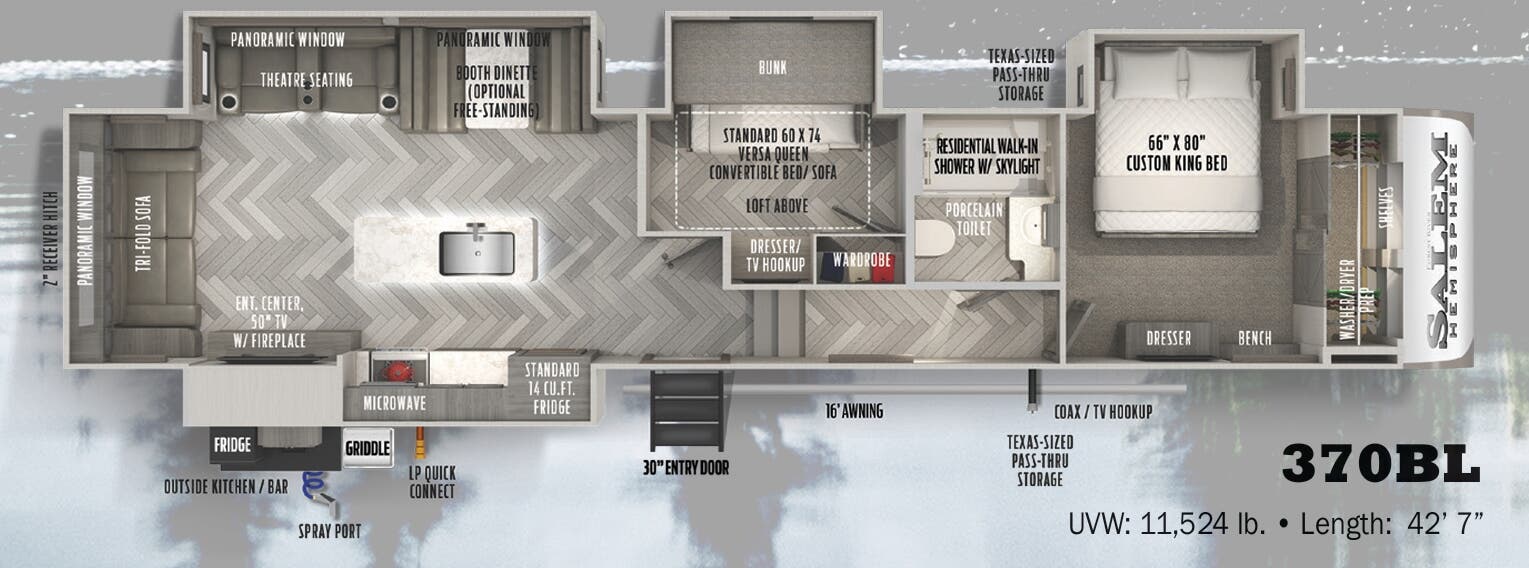 View 2022 Forest River Salem Hemisphere 370BL complete specs and manufacturer brochures