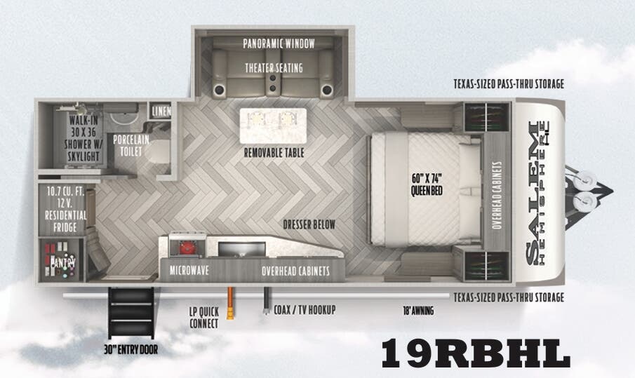View 2022 Forest River Salem Hemisphere Hyper-Lyte 19RBHL complete specs and manufacturer brochures