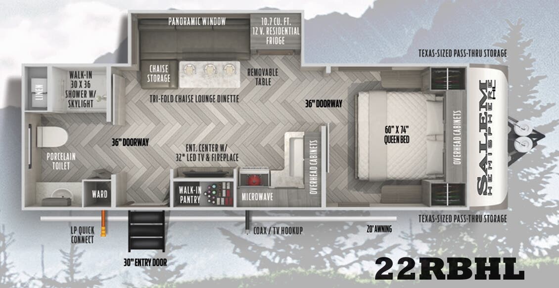 View 2022 Forest River Salem Hemisphere Hyper-Lyte 22RBHL complete specs and manufacturer brochures