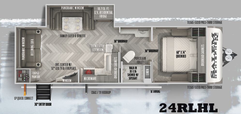 View 2022 Forest River Salem Hemisphere Hyper-Lyte 24RLHL complete specs and manufacturer brochures