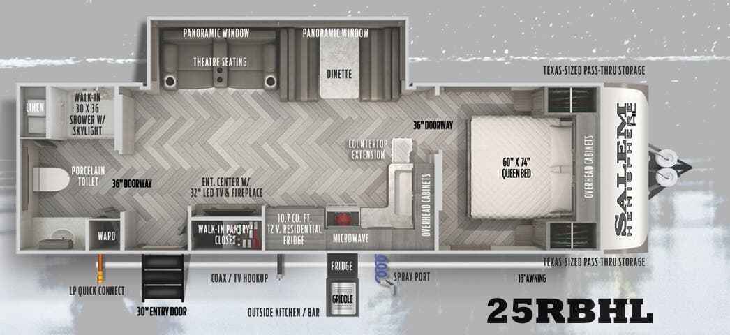 View 2022 Forest River Salem Hemisphere Hyper-Lyte 25RBHL complete specs and manufacturer brochures