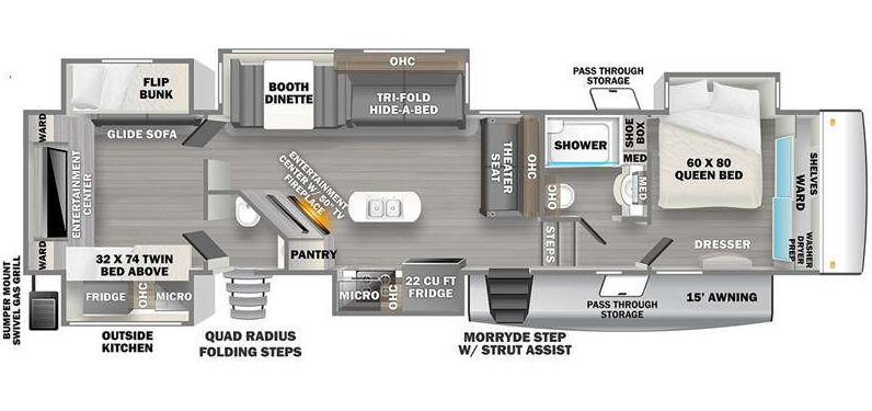 View 2022 Forest River Sandpiper 384QBOK complete specs and manufacturer brochures