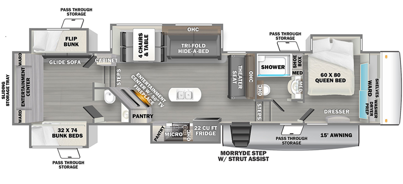 View 2022 Forest River Sandpiper 388BHRD complete specs and manufacturer brochures
