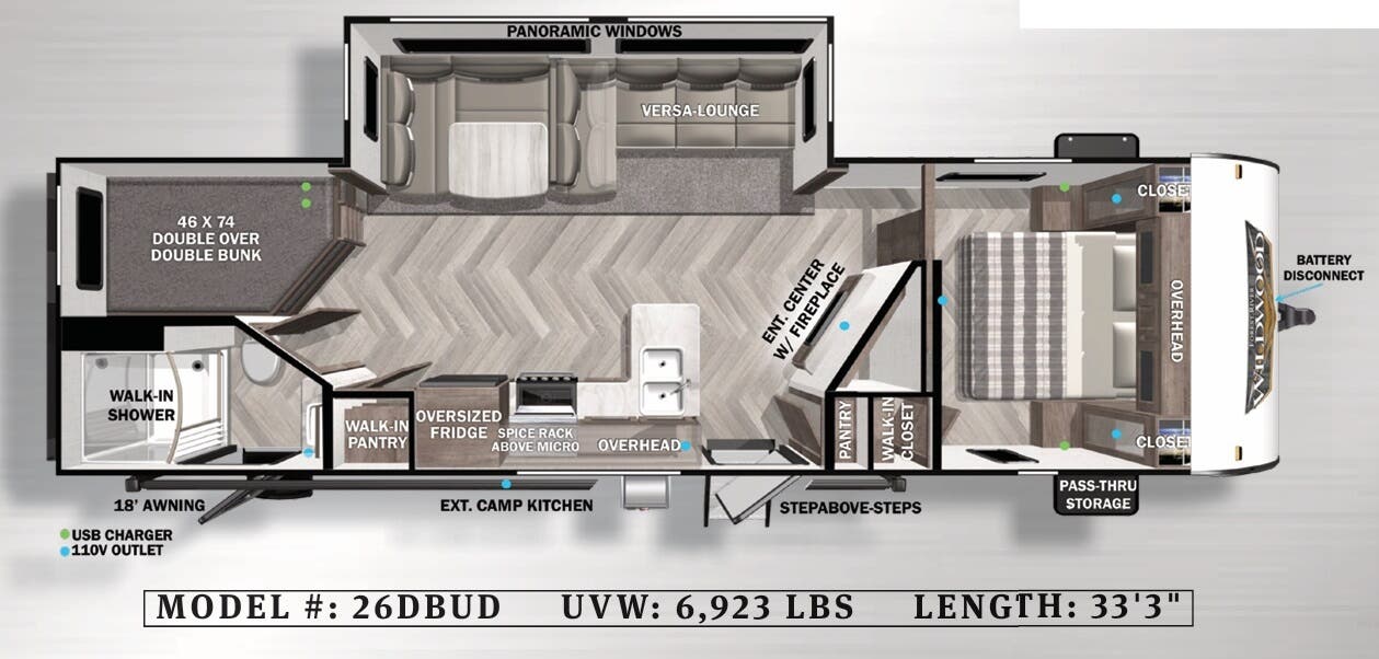 View 2022 Forest River Wildwood 26DBUD complete specs and manufacturer brochures