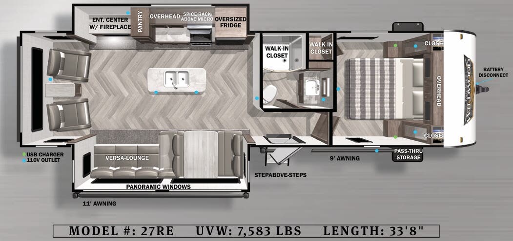 View 2022 Forest River Wildwood 27RE complete specs and manufacturer brochures