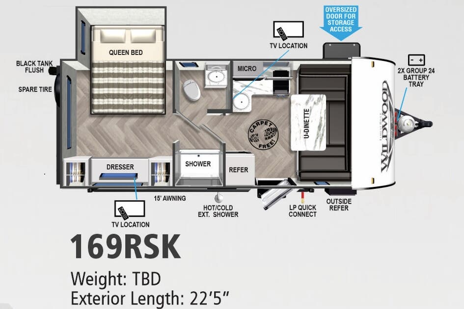 View 2022 Forest River Wildwood FSX 169RSK complete specs and manufacturer brochures