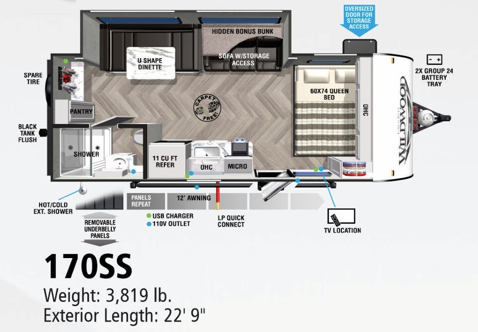 View 2022 Forest River Wildwood FSX 170SS complete specs and manufacturer brochures