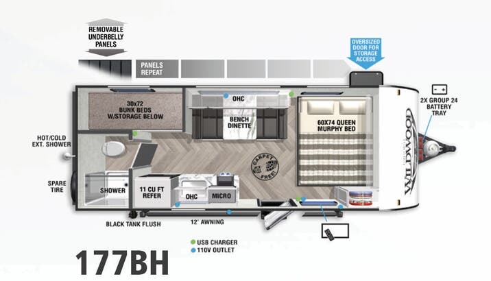 View 2022 Forest River Wildwood FSX 177BH complete specs and manufacturer brochures