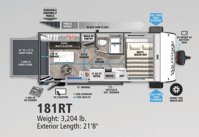 View 2022 Forest River Wildwood FSX 181RT complete specs and manufacturer brochures