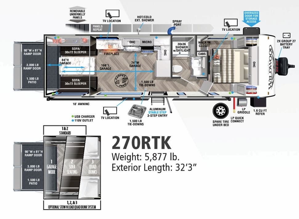 View 2022 Forest River Wildwood FSX 270RTK complete specs and manufacturer brochures