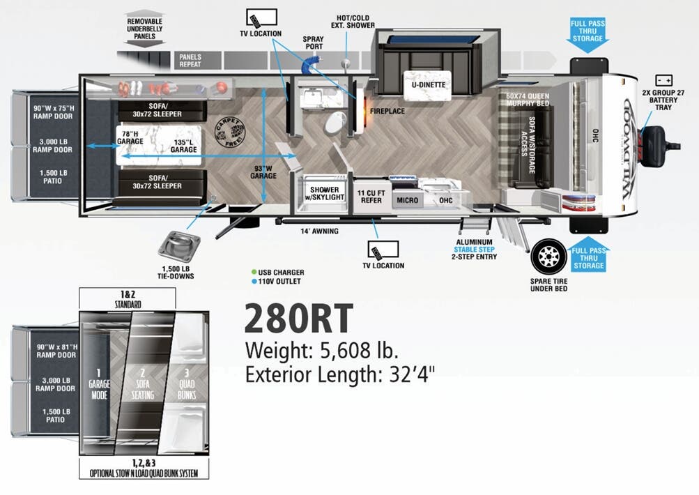 View 2022 Forest River Wildwood FSX 280RT complete specs and manufacturer brochures