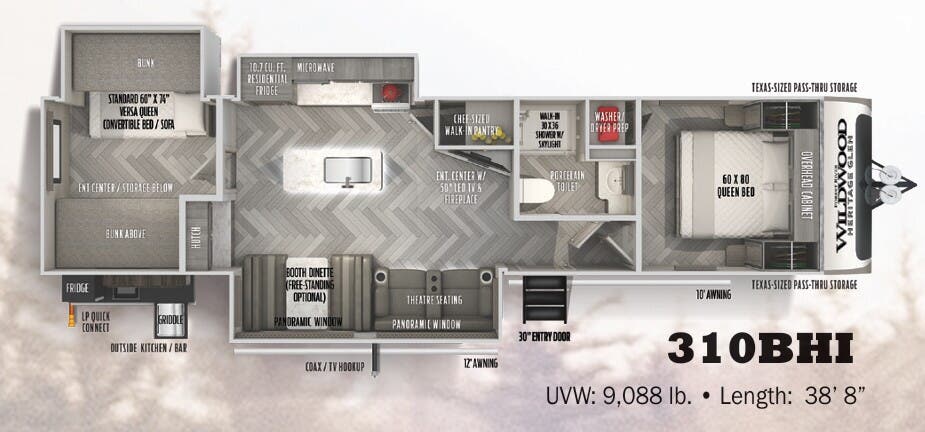 View 2022 Forest River Wildwood Heritage Glen 310BHI complete specs and manufacturer brochures