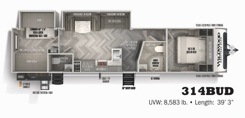 View 2022 Forest River Wildwood Heritage Glen 314BUD complete specs and manufacturer brochures