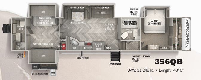View 2022 Forest River Wildwood Heritage Glen 356QB complete specs and manufacturer brochures