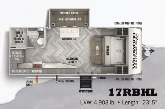 View 2022 Forest River Wildwood Heritage Glen Hyper-Lyte 17RBHL complete specs and manufacturer brochures