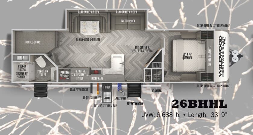 View 2022 Forest River Wildwood Heritage Glen Hyper-Lyte 26BHHL complete specs and manufacturer brochures