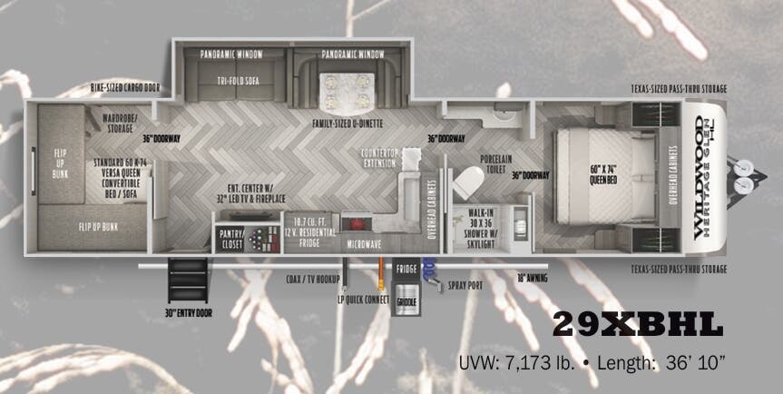 View 2022 Forest River Wildwood Heritage Glen Hyper-Lyte 29XBHL complete specs and manufacturer brochures