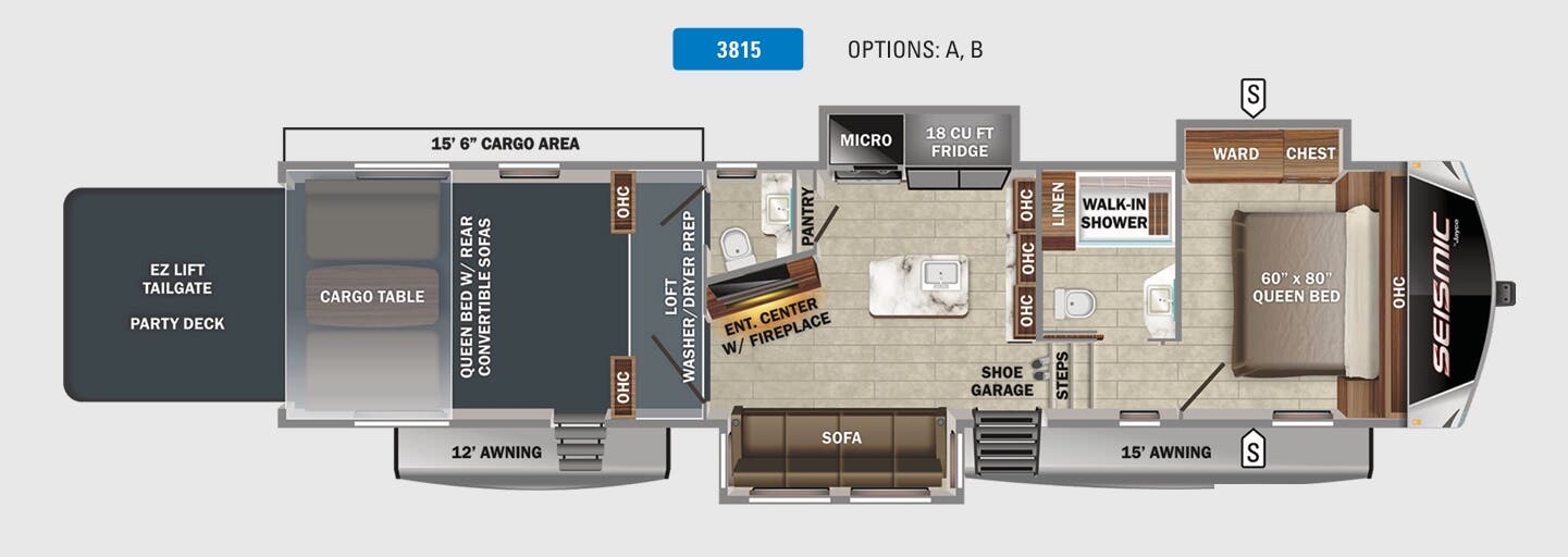 View 2022 Jayco Seismic Luxury Series 3815 complete specs and manufacturer brochures