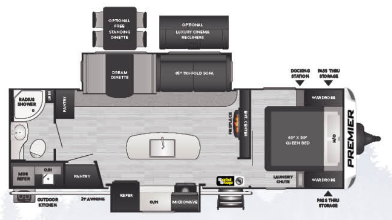 View 2022 Keystone Bullet Premier 26RBPR complete specs and manufacturer brochures