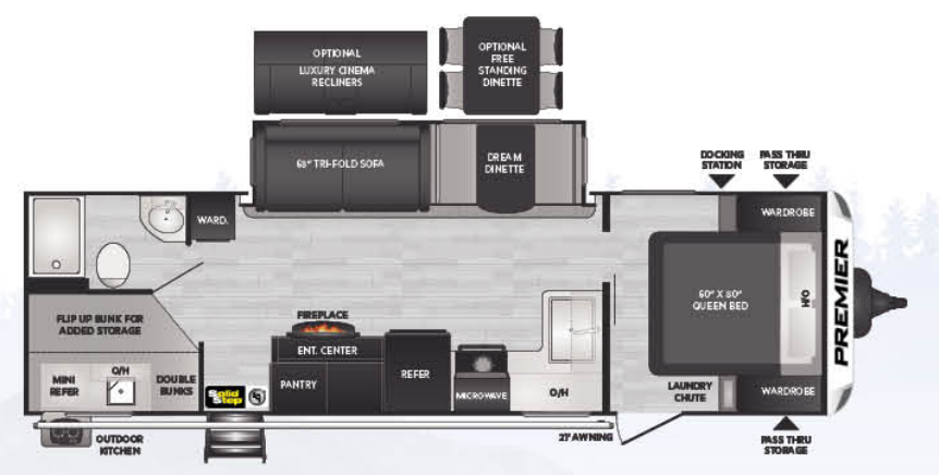 View 2022 Keystone Bullet Premier 29BHPR complete specs and manufacturer brochures