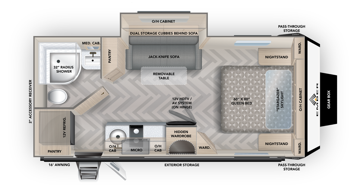 View 2023 Ember RV Overland 201FBQ complete specs and manufacturer brochures