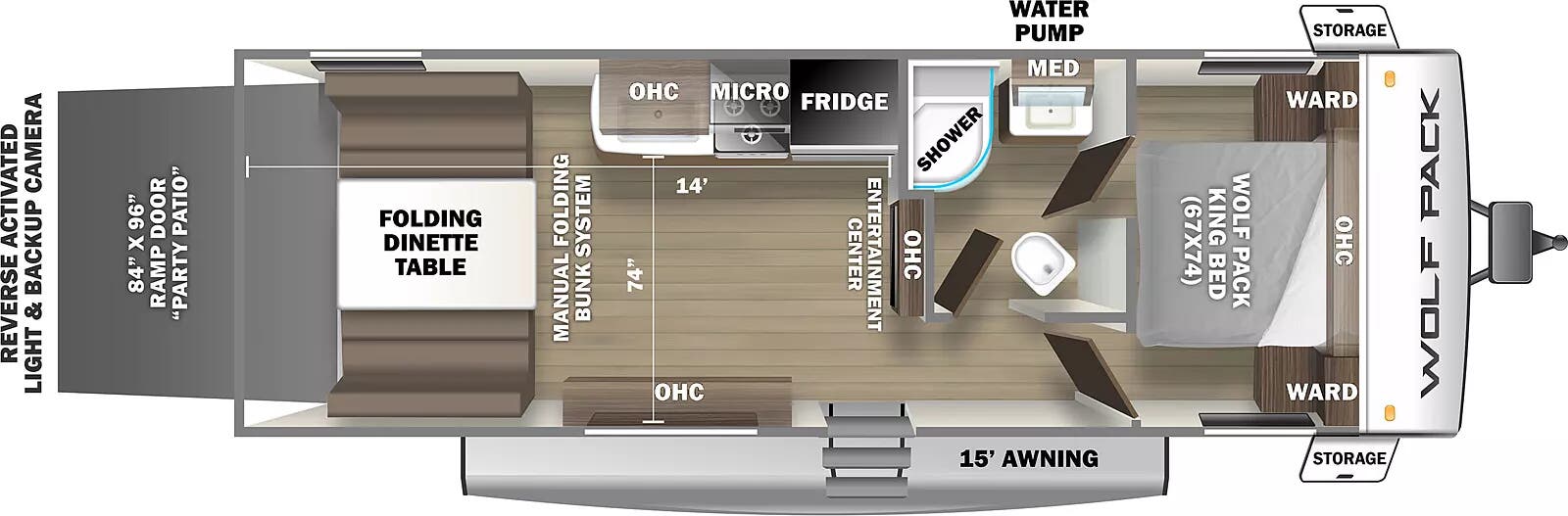 View 2023 Forest River Cherokee Wolf Pack Gold 24GOLD14 complete specs and manufacturer brochures