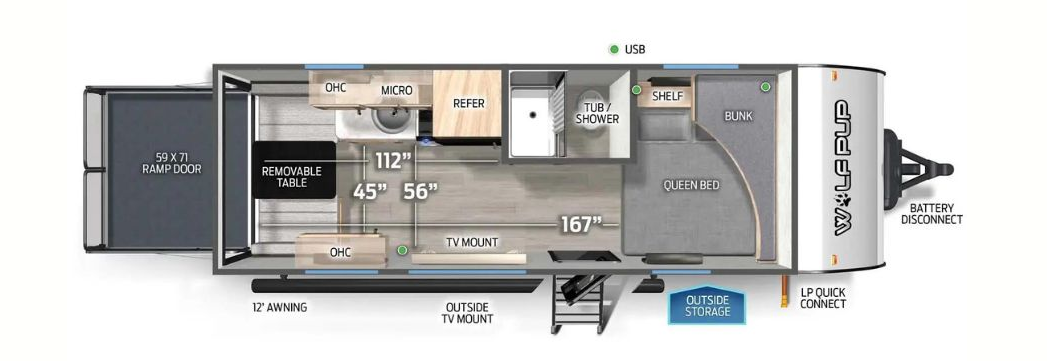 View 2023 Forest River Cherokee Wolf Pup 18RJB complete specs and manufacturer brochures