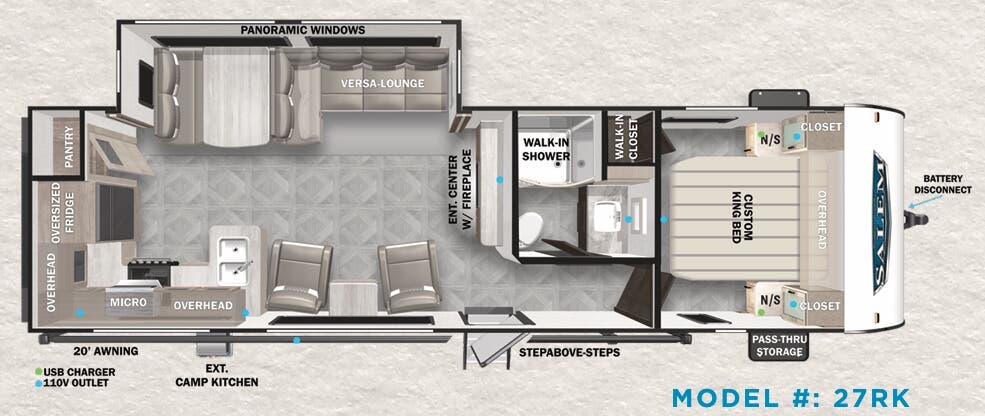 View 2023 Forest River Salem 27RK complete specs and manufacturer brochures