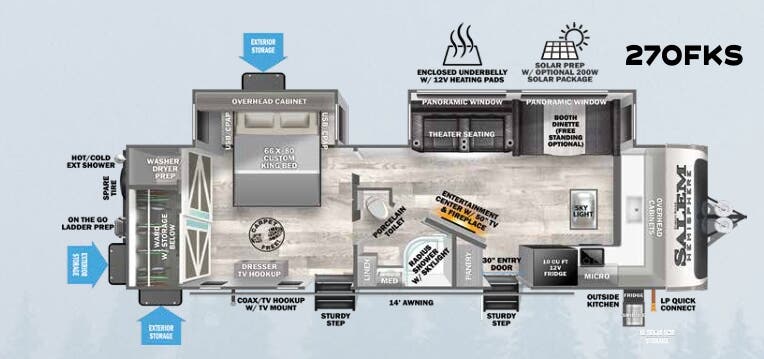 View 2023 Forest River Salem Hemisphere 270FKS complete specs and manufacturer brochures