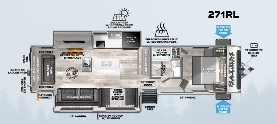 View 2023 Forest River Salem Hemisphere 271RL complete specs and manufacturer brochures
