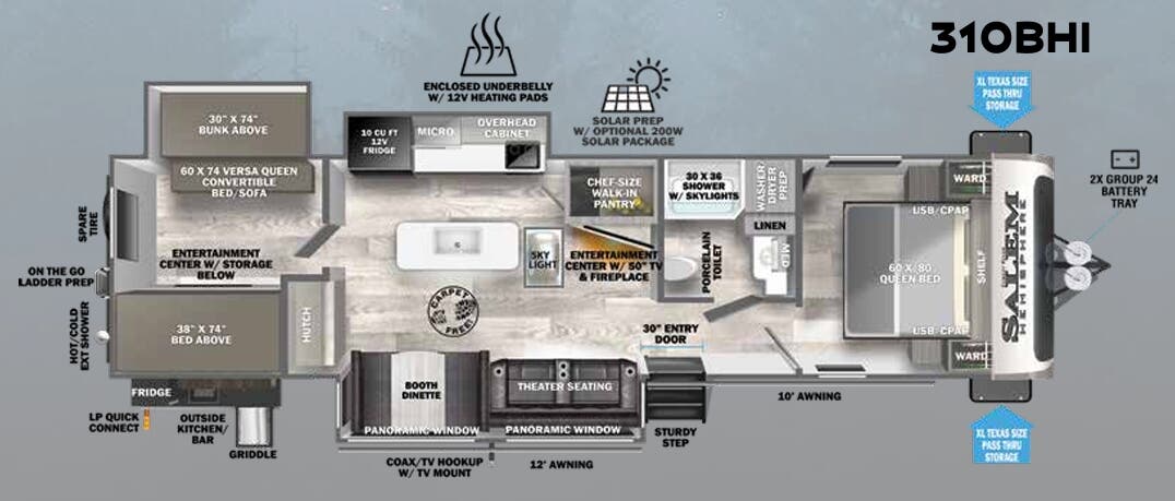 View 2023 Forest River Salem Hemisphere 310BHI complete specs and manufacturer brochures
